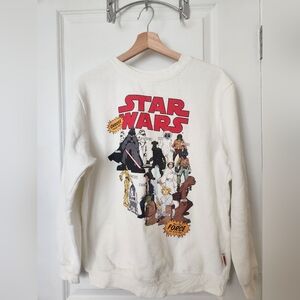 Star Wars Graphic Pullover White Sweatshirt Fun Retro Fan Style Size M